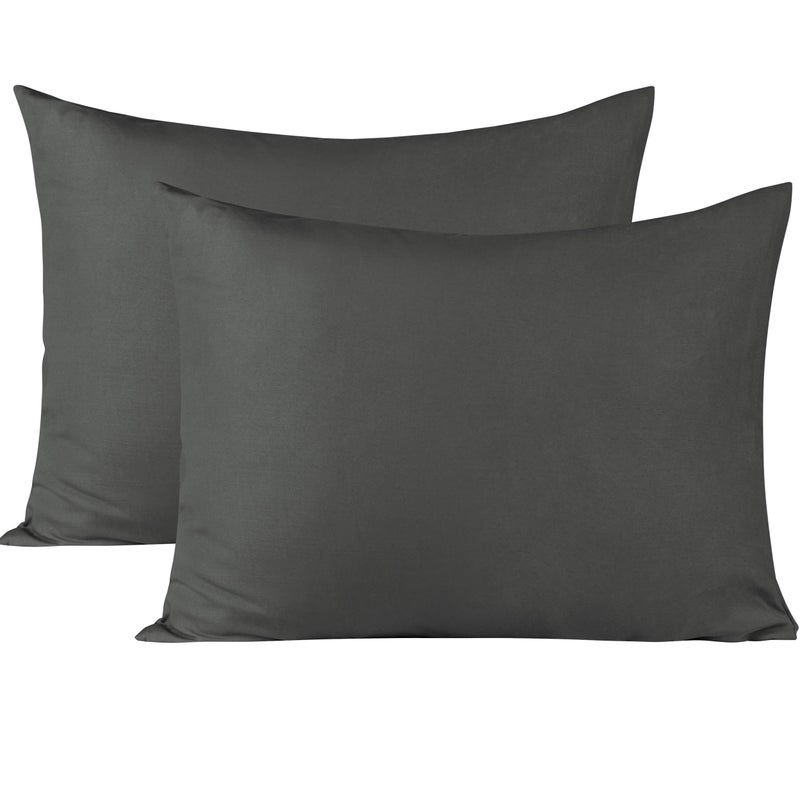 BEDSUM Microfiber Standard Pillowcases Set of 2, Soft Wrinkle Resistant and Easy Care Pillow Cases with Envelope Closure for Kids, 20x26 inches, Dark Grey - Image 1